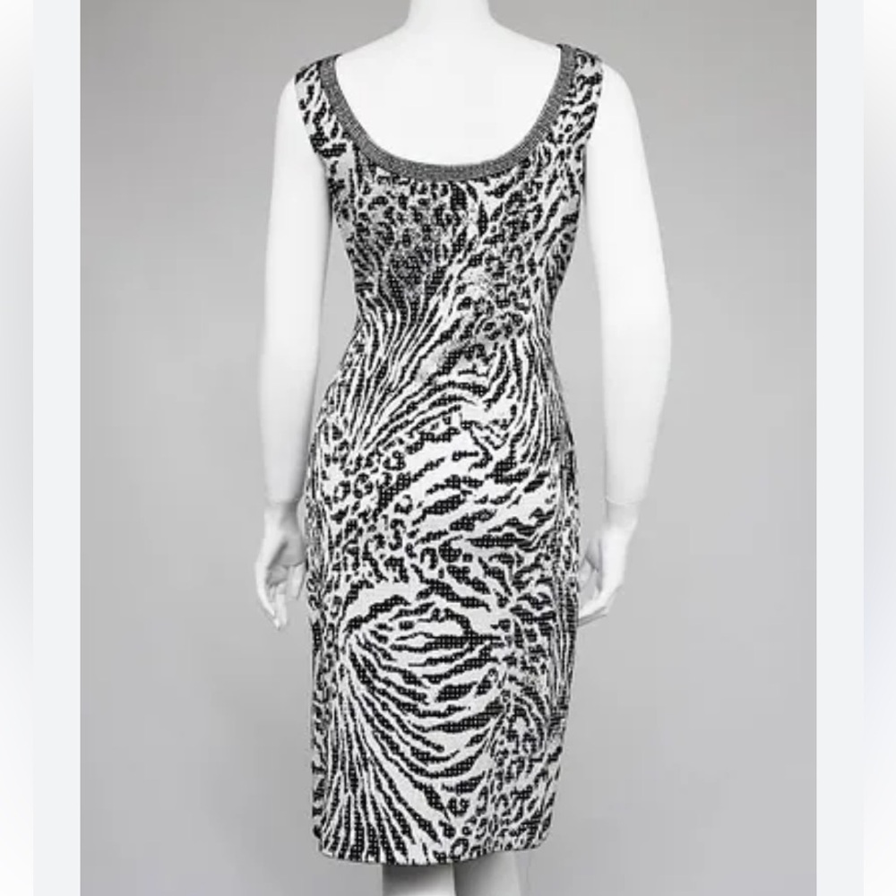 St. John Black and White Zebra-Print Knit Sheath Dress